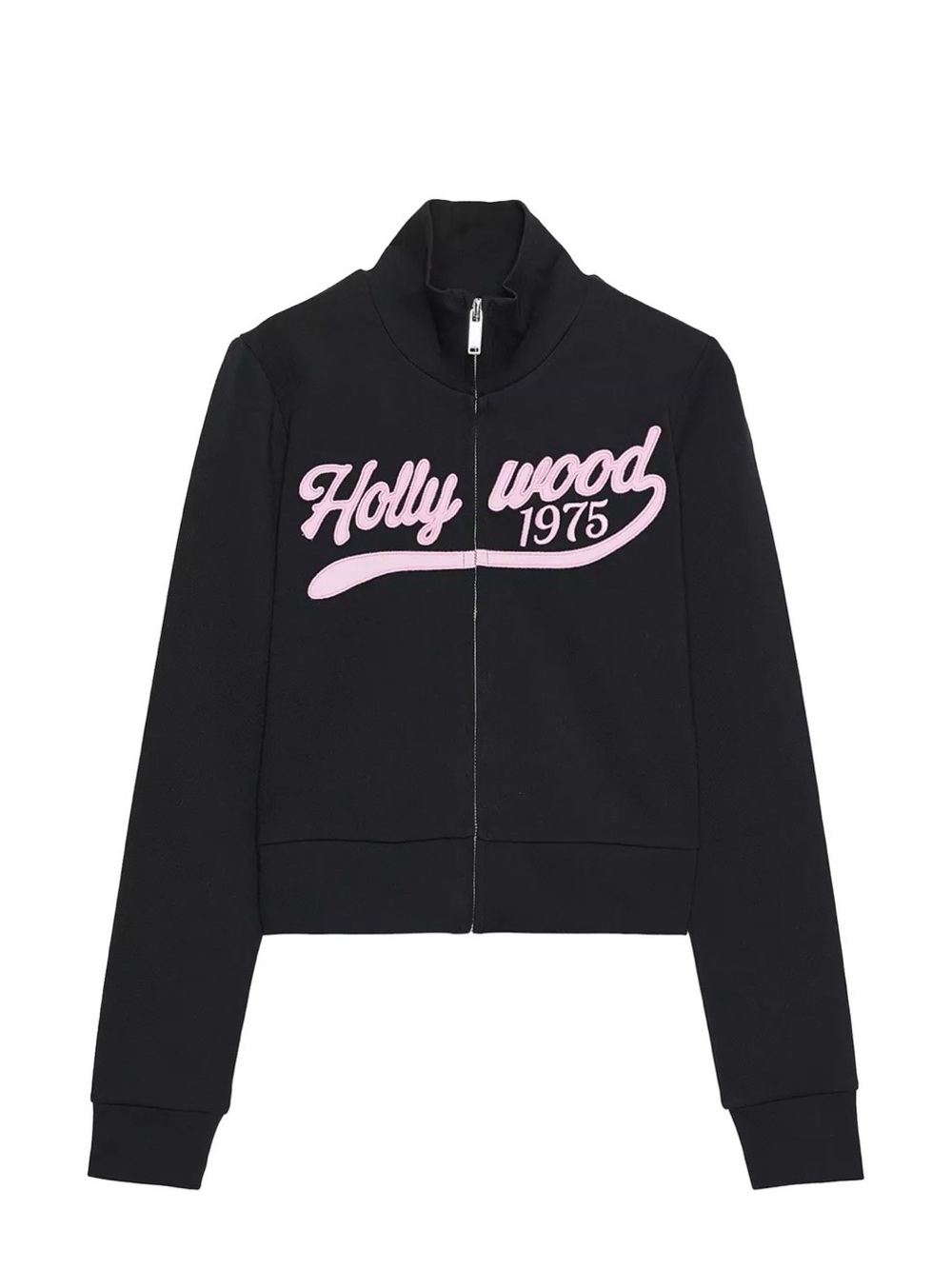 Zara Hollywood 1975 Full Zip Sweatshirt Jacket Black Pink Graphic Size Large